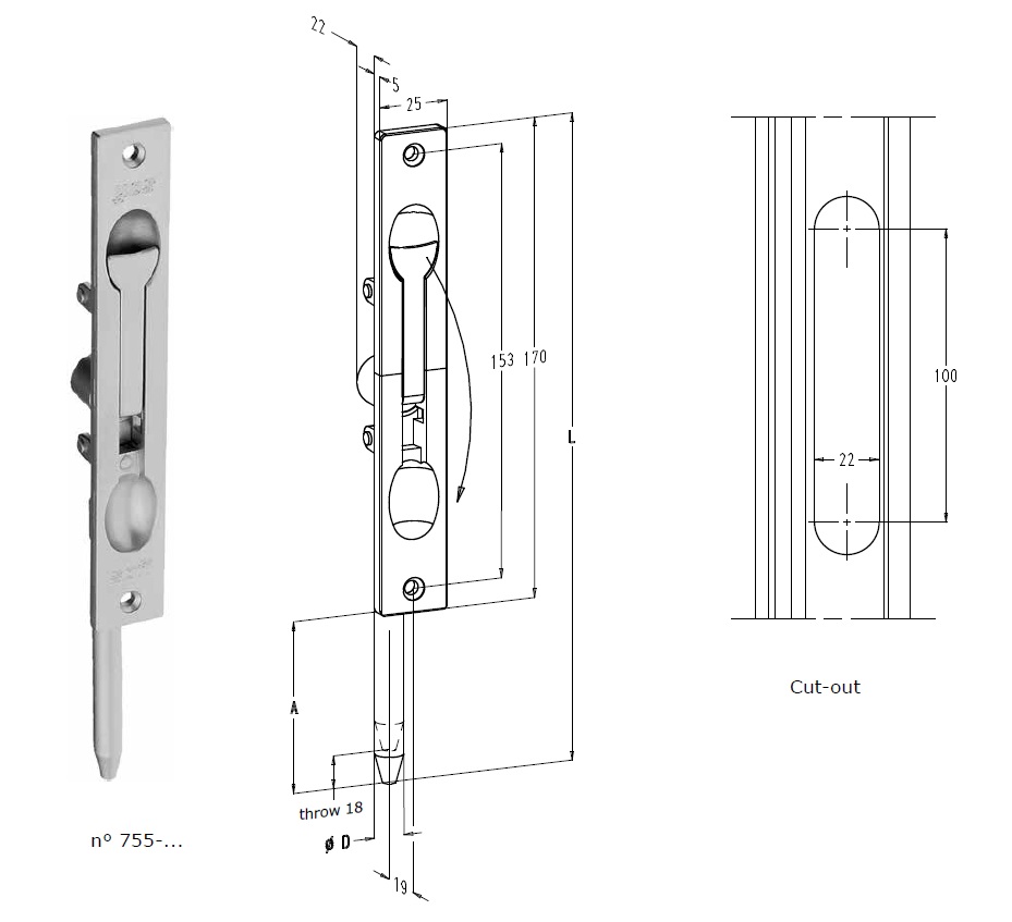 Rygiel wpuszczany Sofi 755C1 srebrna anoda (Sobinco)