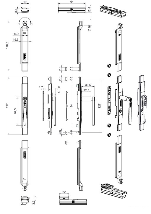 Zestaw ryglujący FAPIM do ruchomego słupka 1501_Z5 - obrazek 1