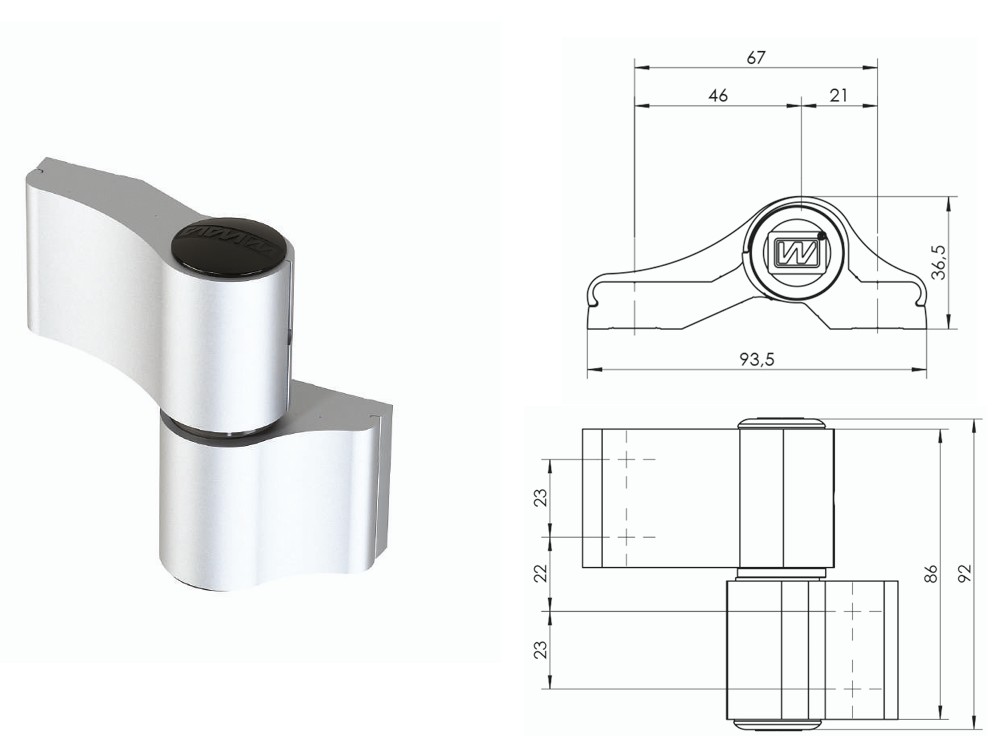 Zawias nawierzchniowy WALA WX 2-skrz. 67 mm surowy WX8010456X - obrazek 1